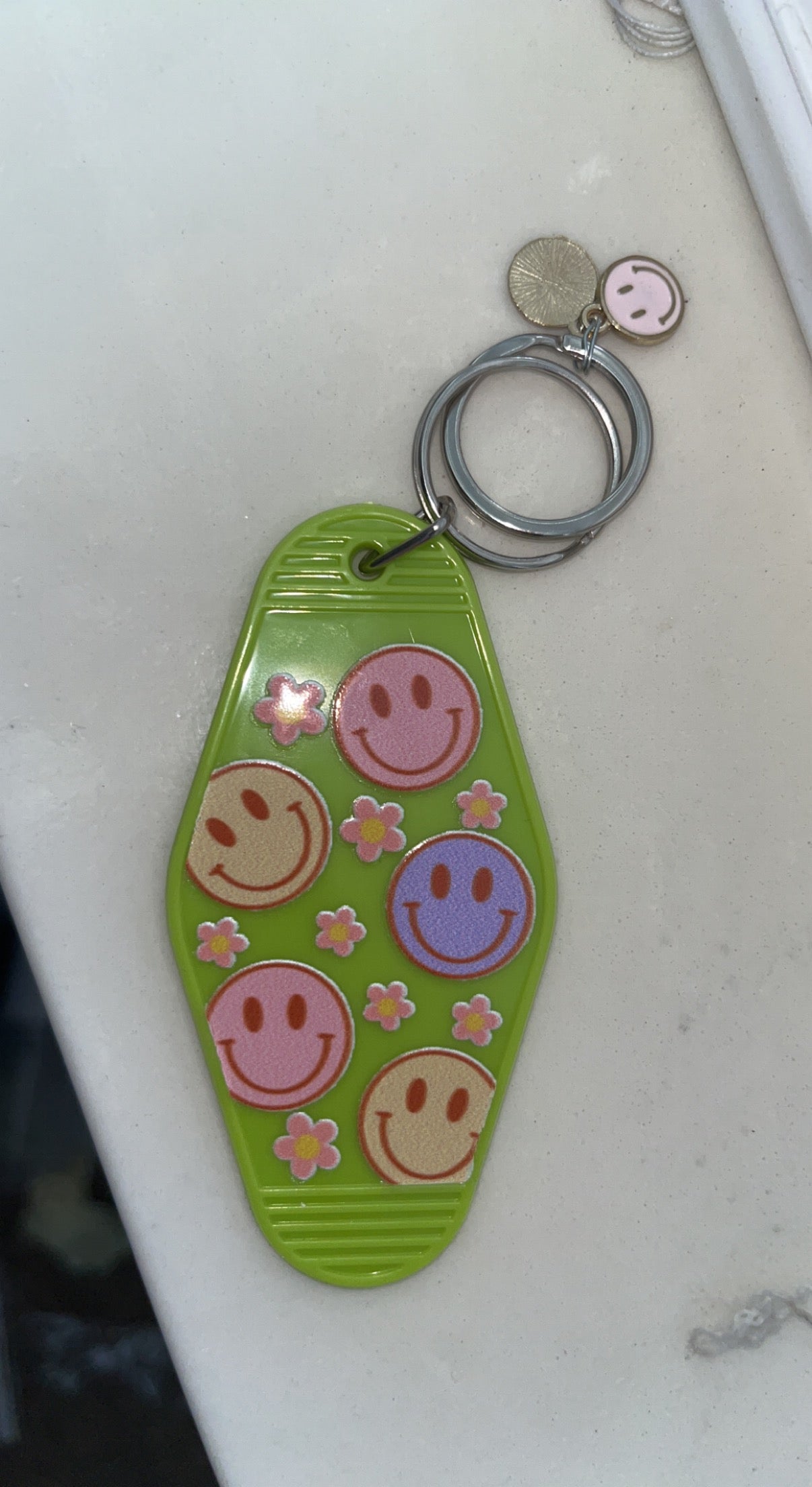 Lime Green Smiley Face Keychain